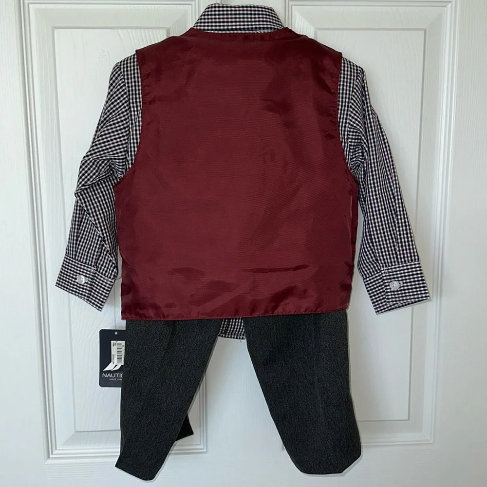 NWT Nautica 3pieces Checkered Shirt and Vest Set Size 3-T (Boy) - Picture 2 of 16